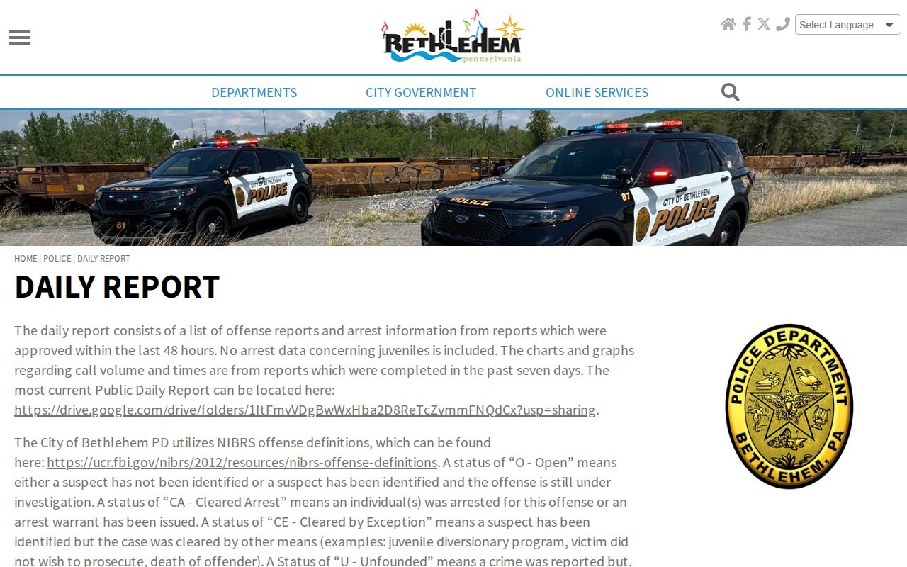 Northampton County Bethlehem Police Daily Report arrest record source