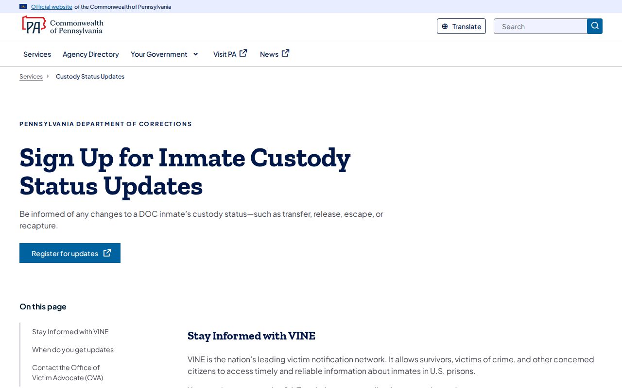 Pennsylvania SAVIN VINE custody status for Northampton County arrests