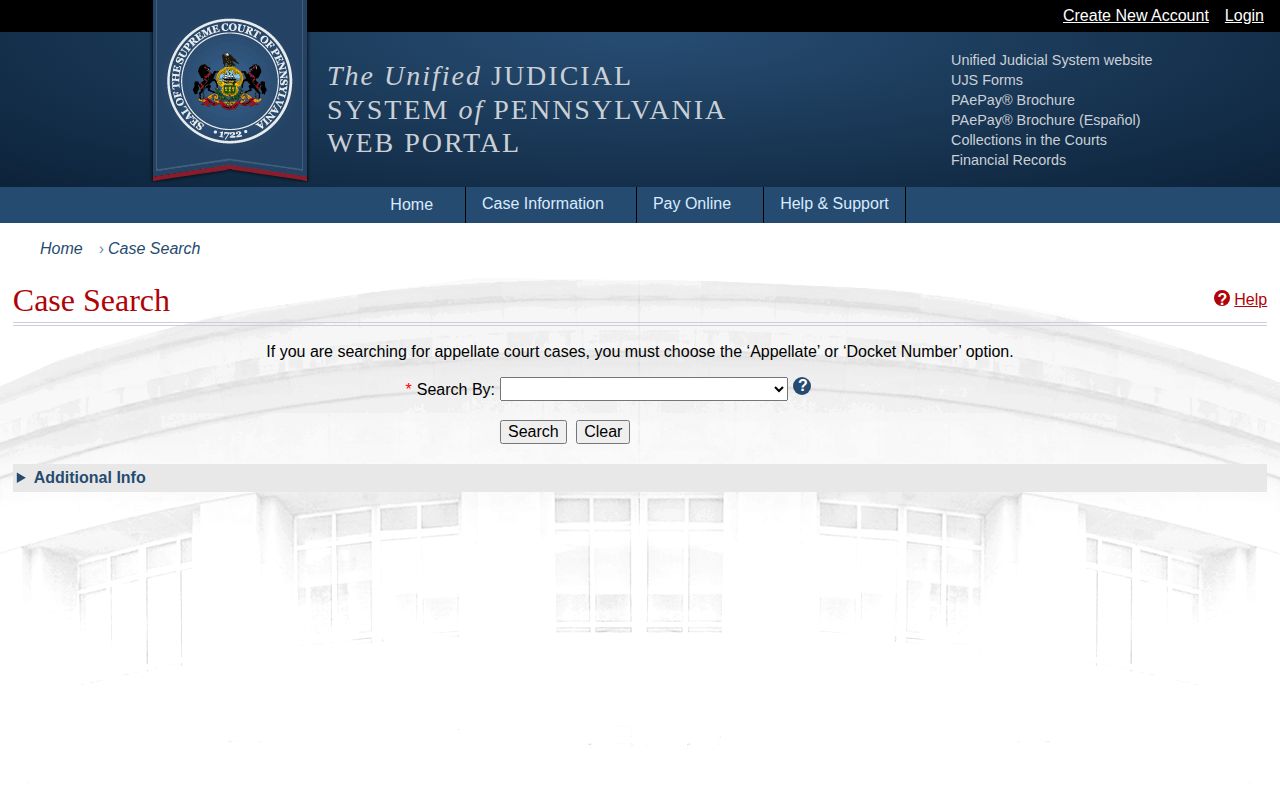 Pennsylvania UJS case search for Northampton County court disposition records